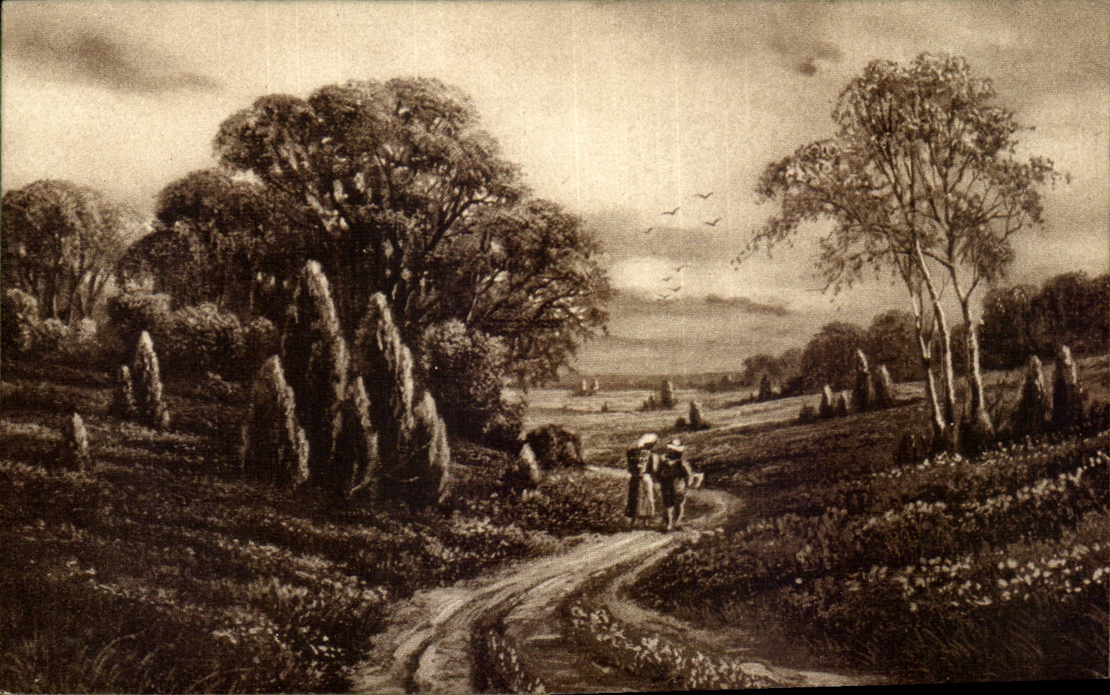 Arts - Tableau - walk along a country path - CPA 