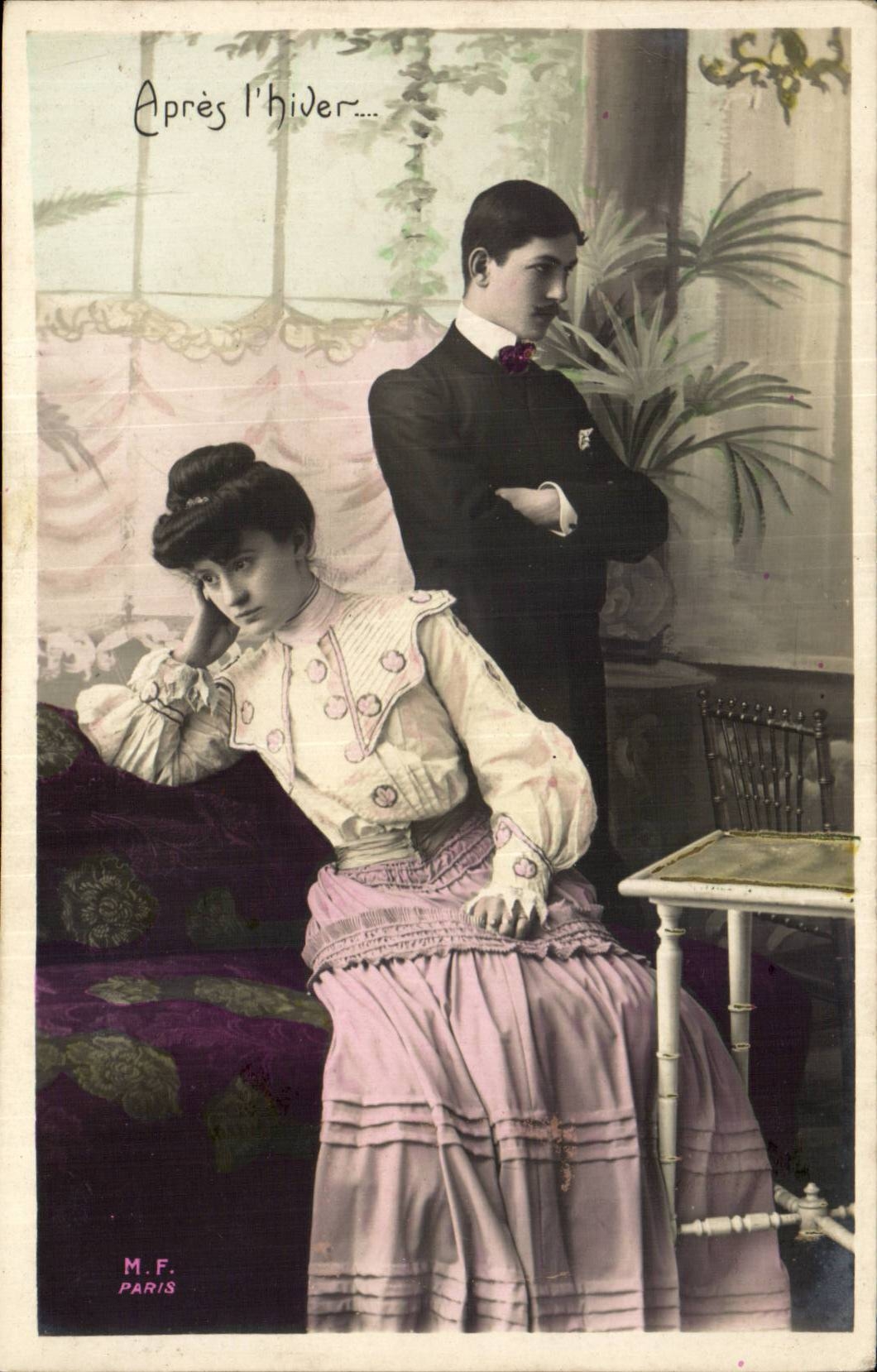 Fantaisie - distant couple - apres hiver - CPA
