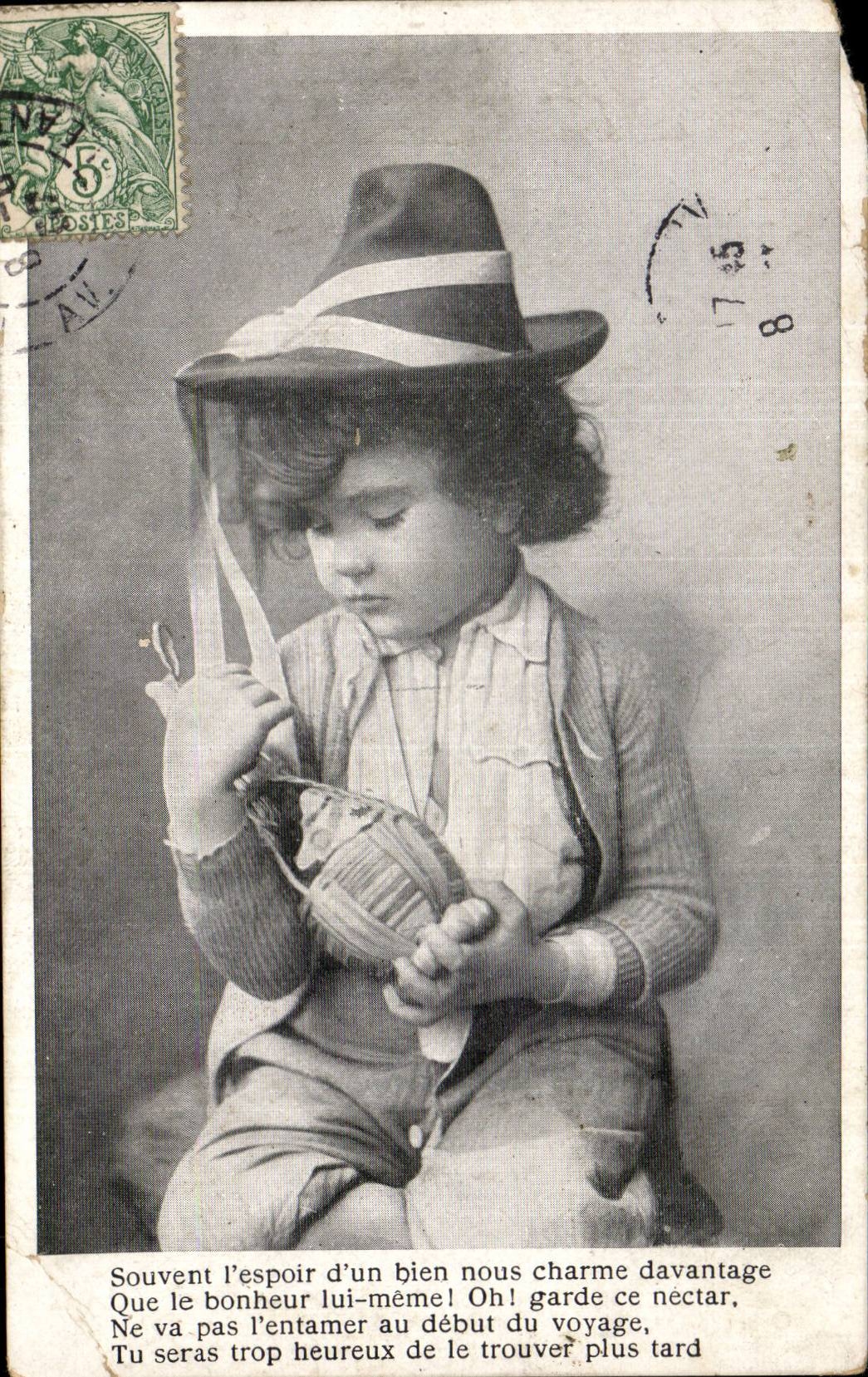 Fantasy - Child - Little Girl with has ribboned hat - CPA