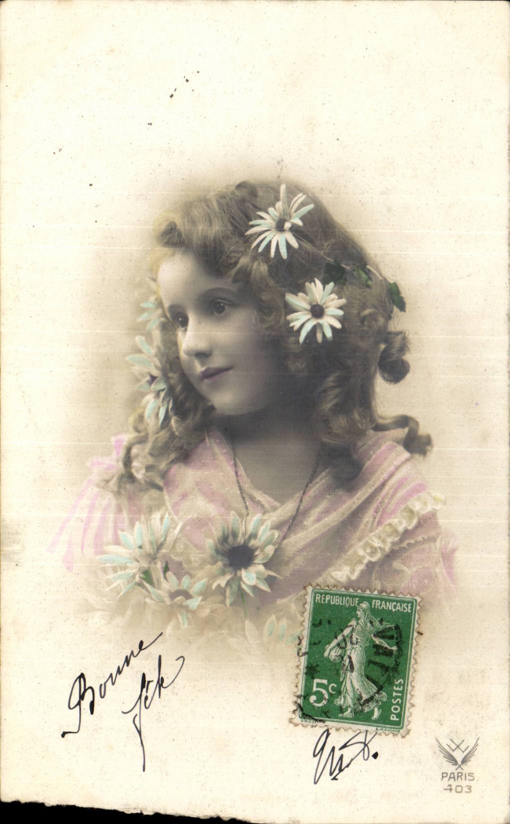 Fantasy - Children - Little Girl with daisies in her to hate - CPA