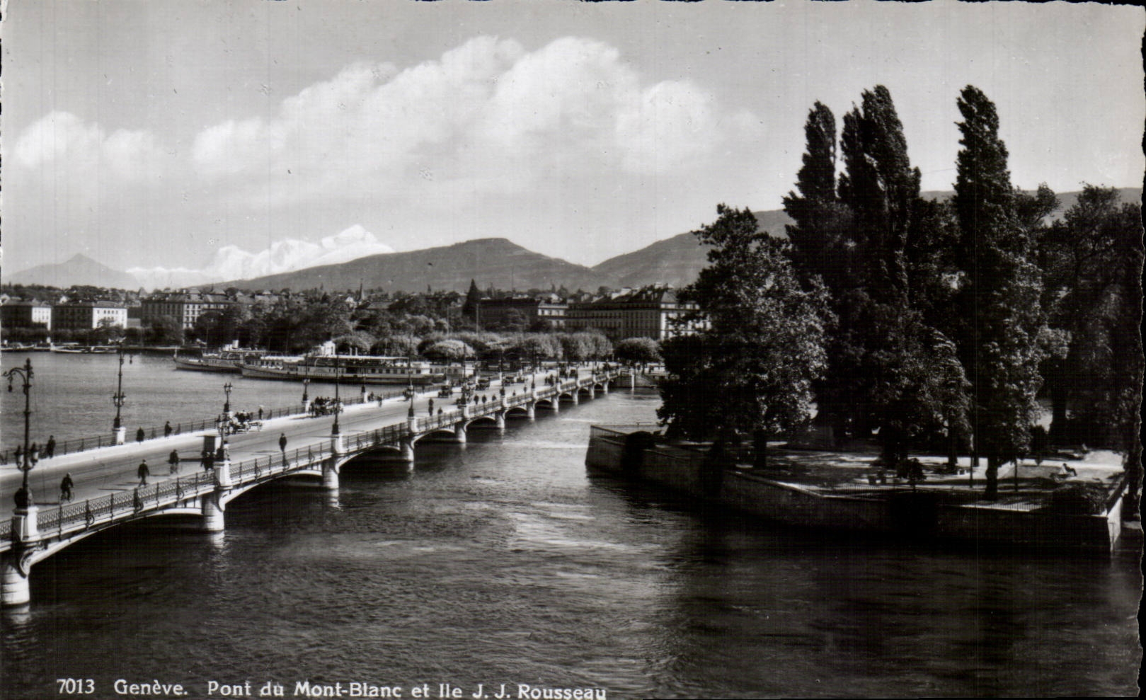Swiss CPSM Geneva Bridge of Mont Blanc and Ile JJ Rousseau