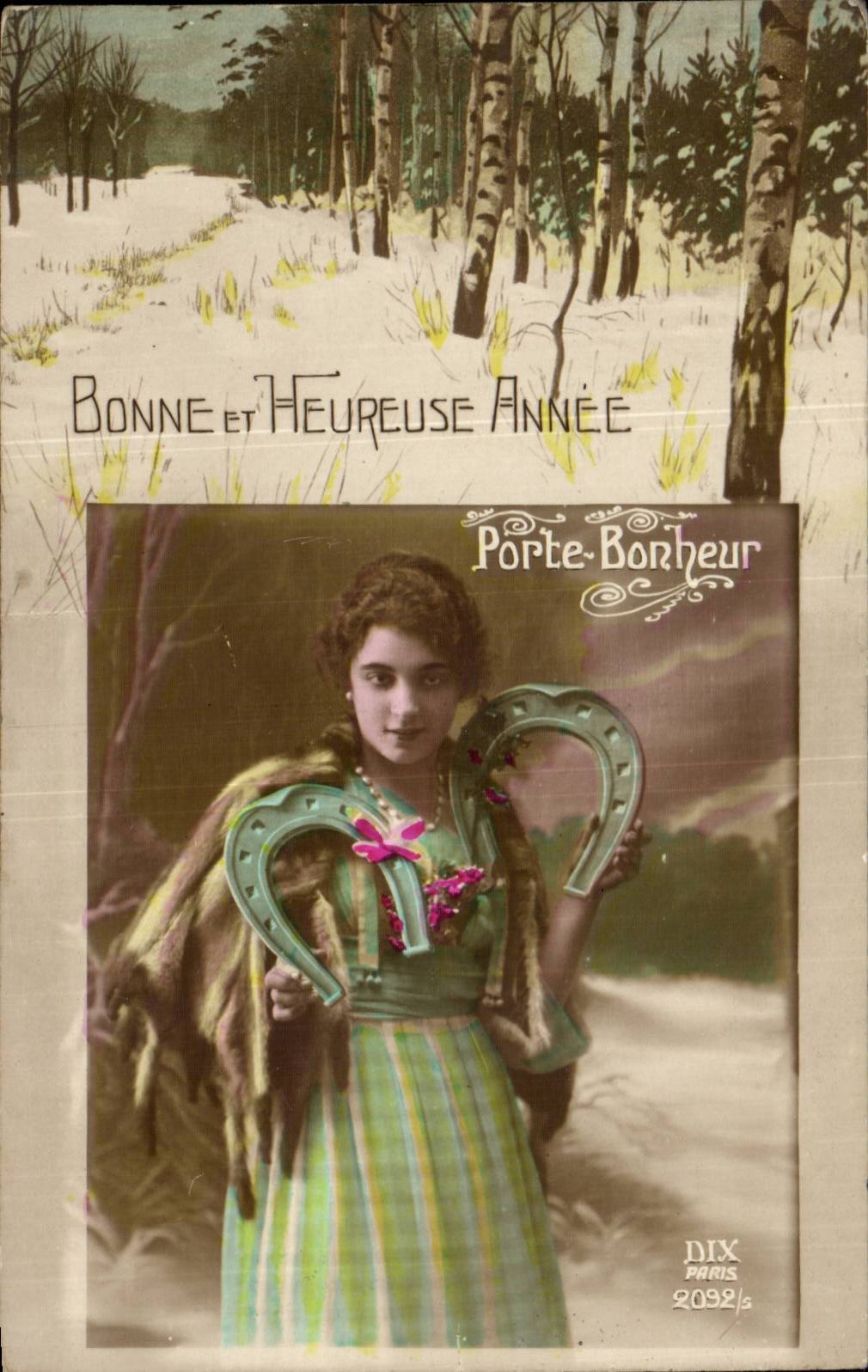 CPA Good Fantasy and happy year Porte happiness Horseshoe