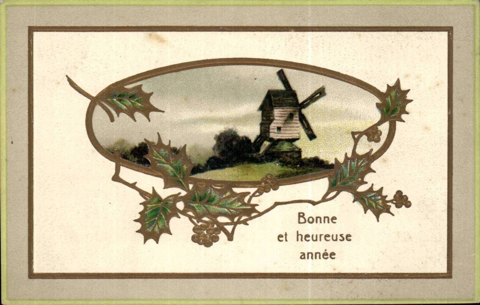 CPA Good Fantasy and happy year Windmill Mill