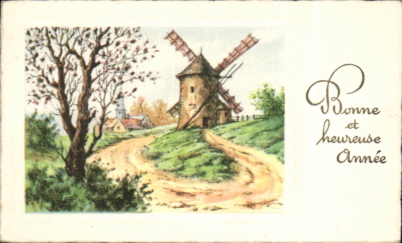 CPA Good Fantasy and happy year Windmill Mill