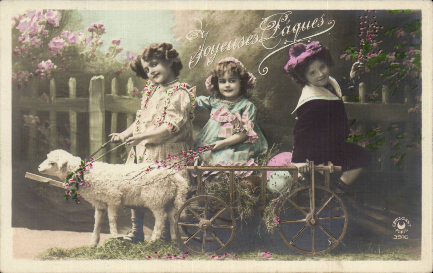 Fantasy - Child - Merry Easter - sheep - Happy Easter - sheep - CPA