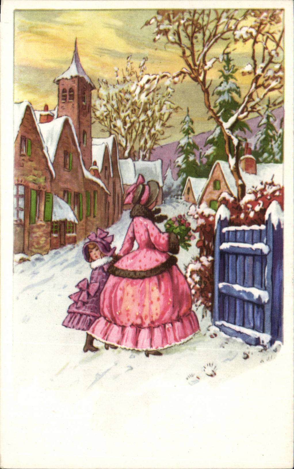 Festivals - Happy New Year - Cute Winter Scene - CPA