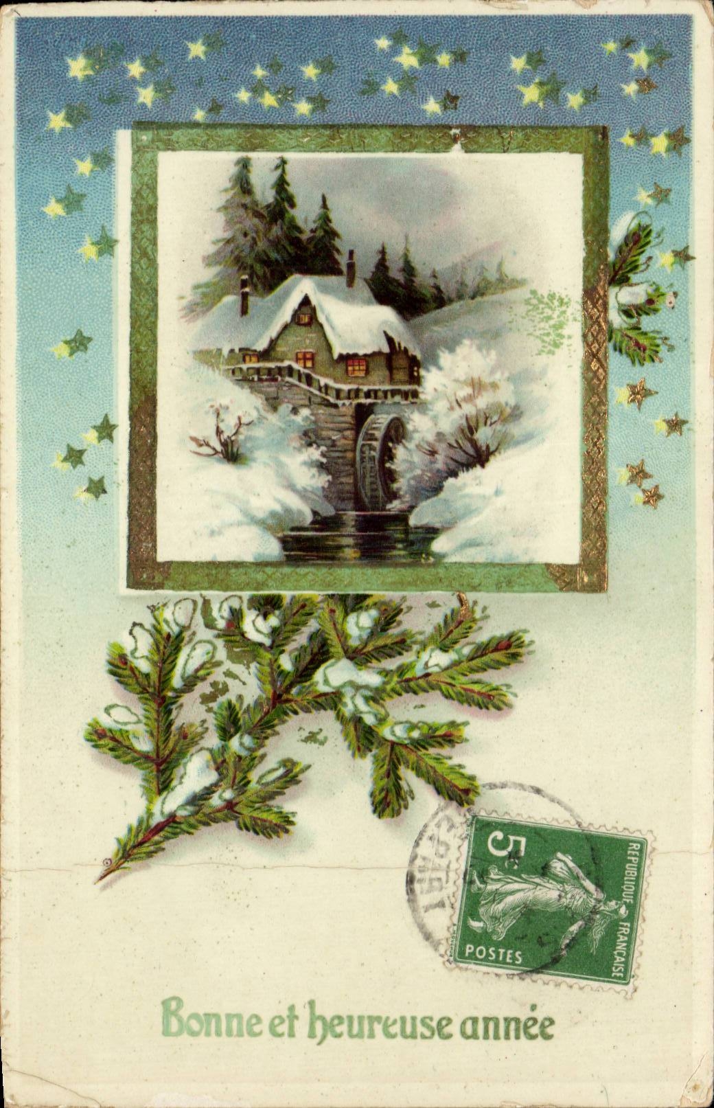 Festivals - Good and Happy Year - Starry winter scene - CPA