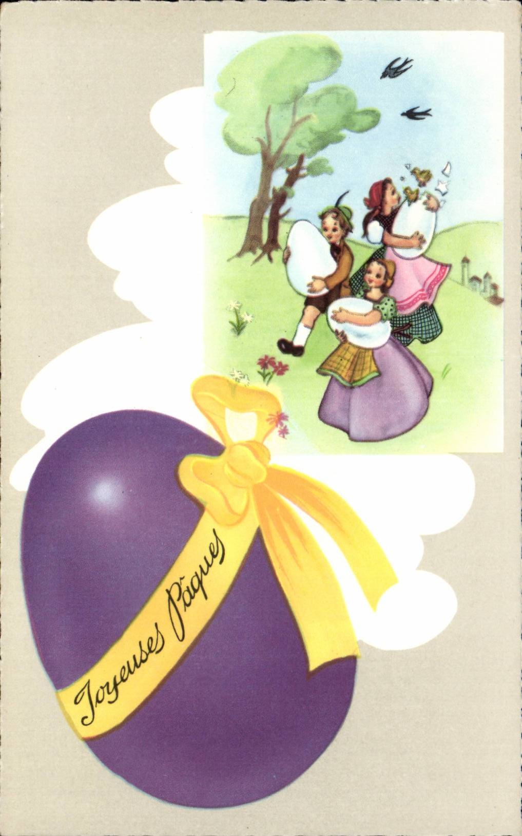 Festivals - Ostern - Kinder die sehr grosse Eier CPA tragen