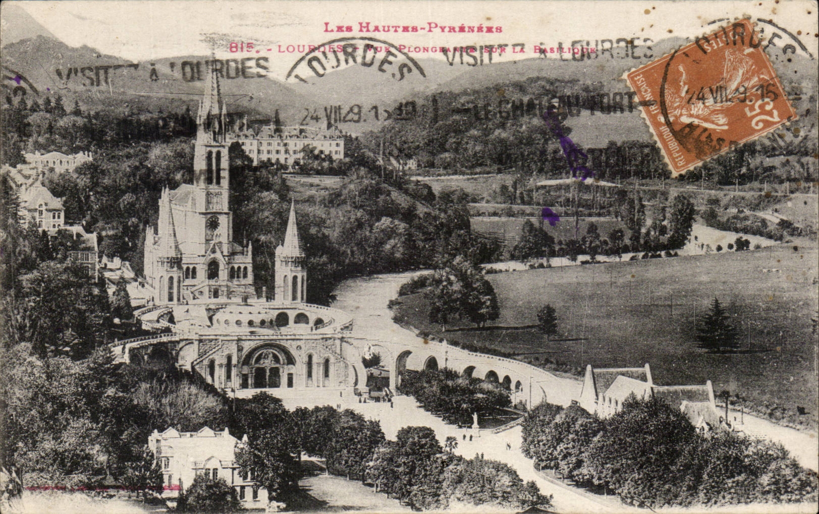 CPA Lourdes View from above seen basilica