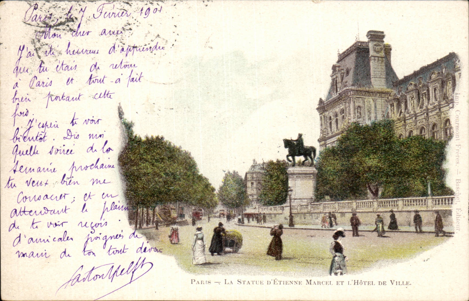 Paris CPA Statue d'Etienne Marcel et Hotel de ville