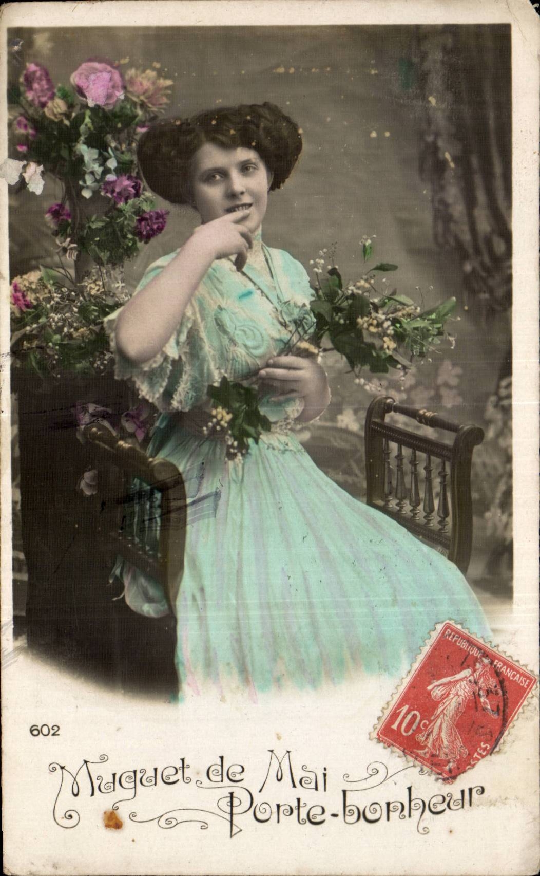 CPA Fantasy Woman Lily of the valley of May Gate happiness