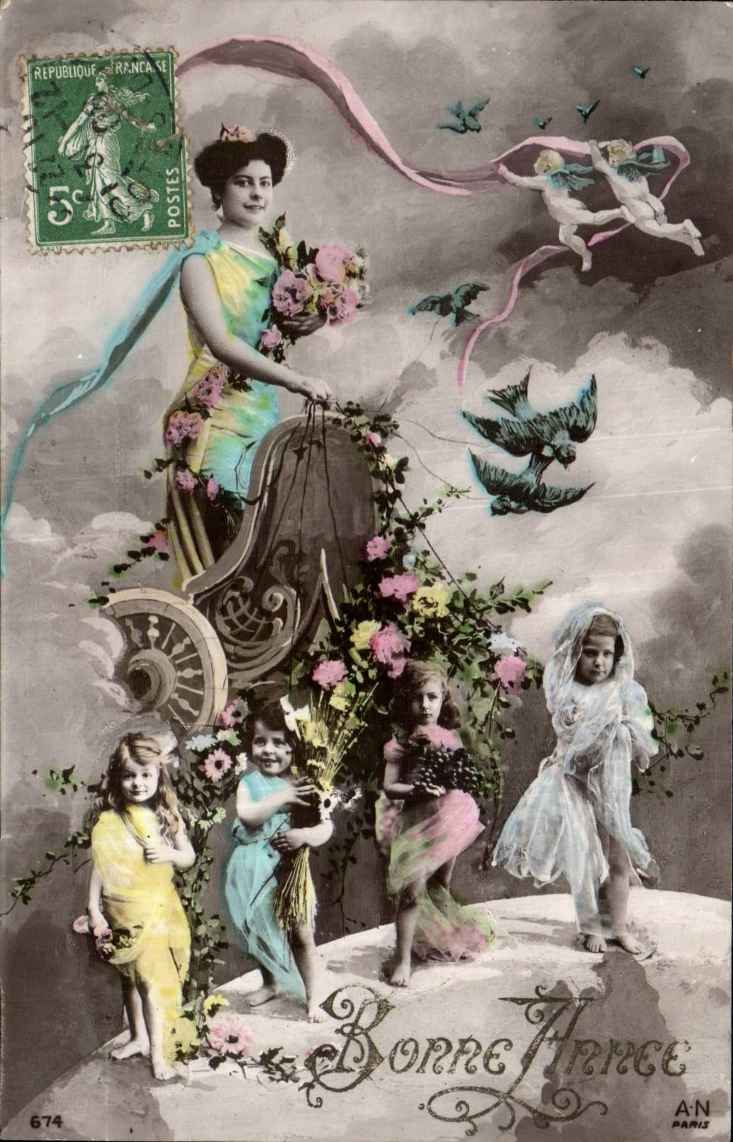 CPA Fantasy Woman Happy New Year Children