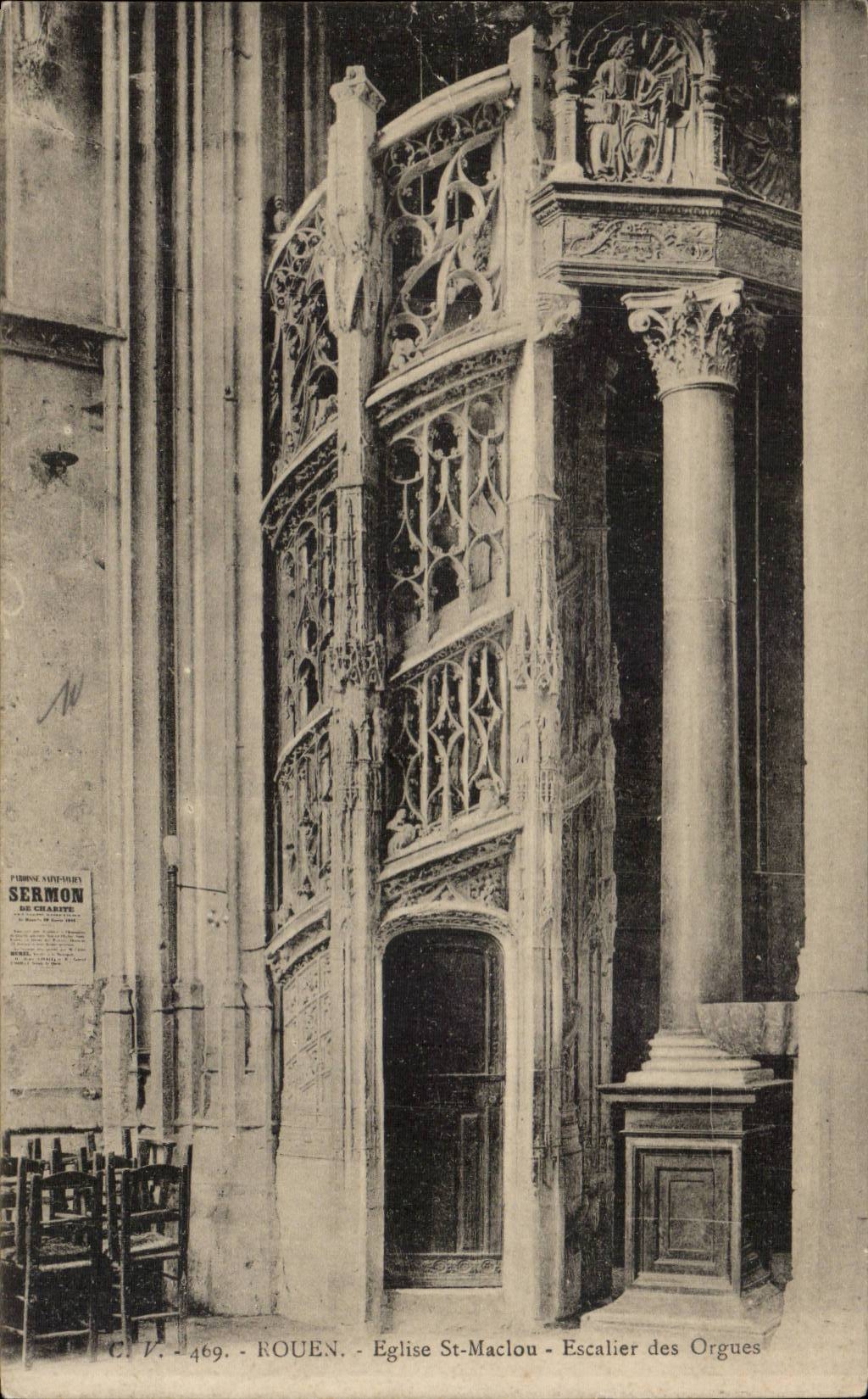 Rouen CPA Church St maclou Staircase of the organ