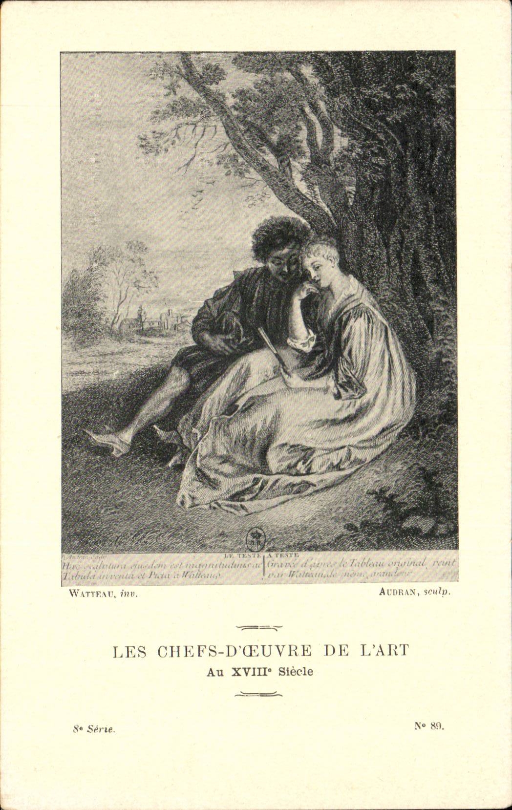 CPA Fantaisie Les chefs d'oeuvre de l'art au 18eme Le teste a teste Watteau 