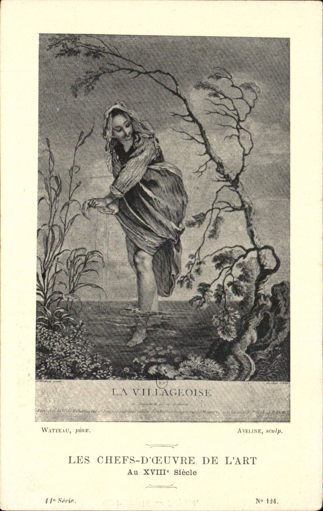 CPA Fantaisie Les chefs d'oeuvre de l'art au 18eme La villageoise WAtteau