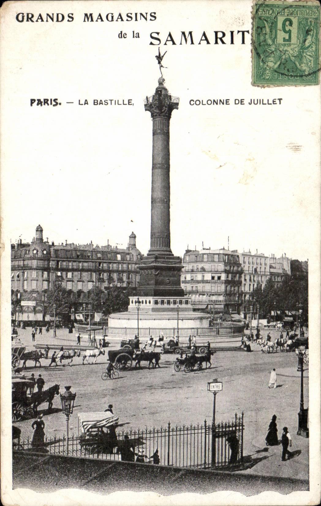 Paris CPA Places Bastille Column of July department stores of Samaritaine