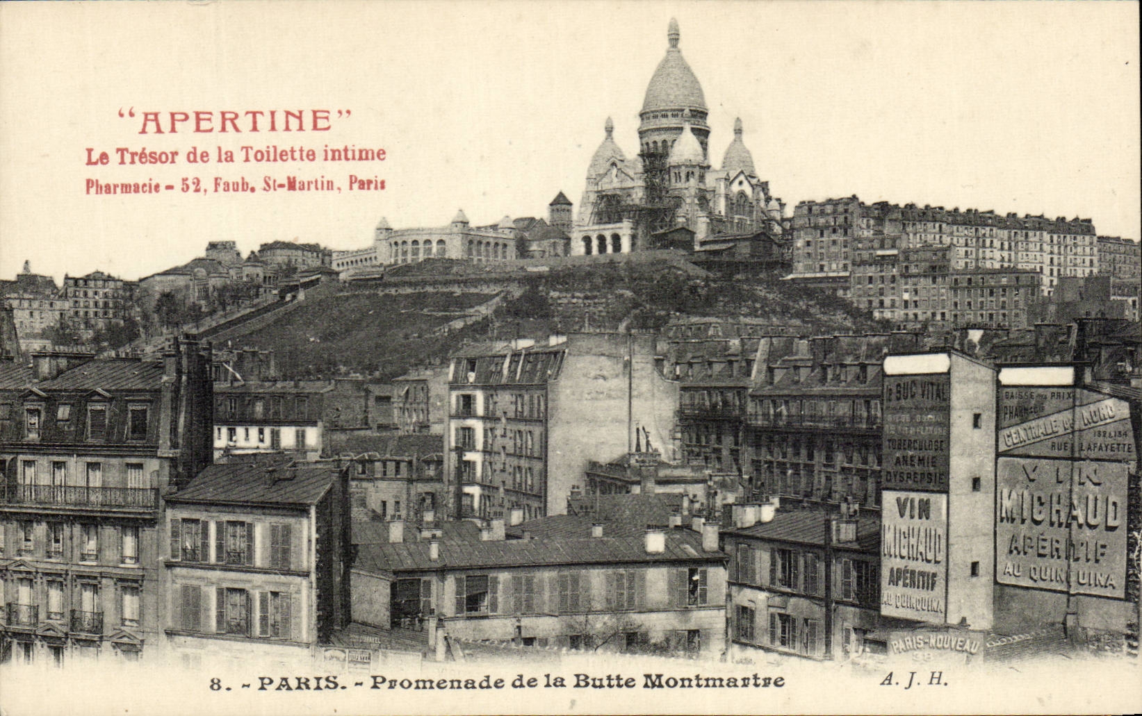 Paris CPA Promenade de la Butte Montmartre Sacre coeur publicite Apertine