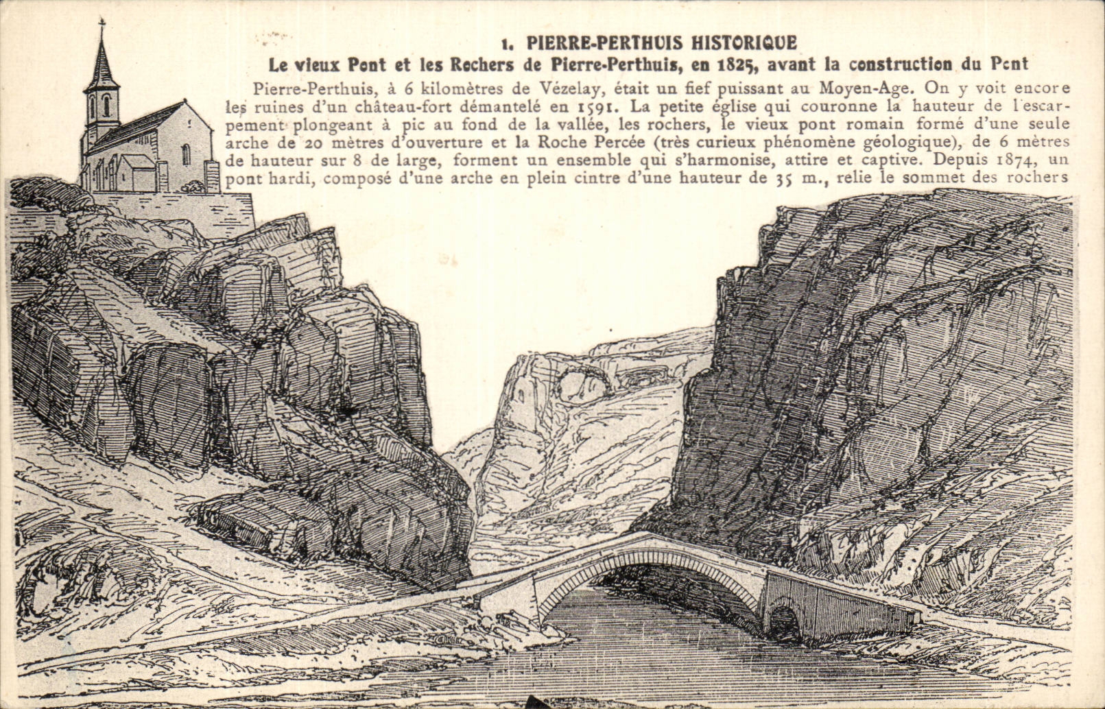CPA Pierre Perthuis the old bridge and rocks of Pierre perthuis in 1825 before the construction of the bridge