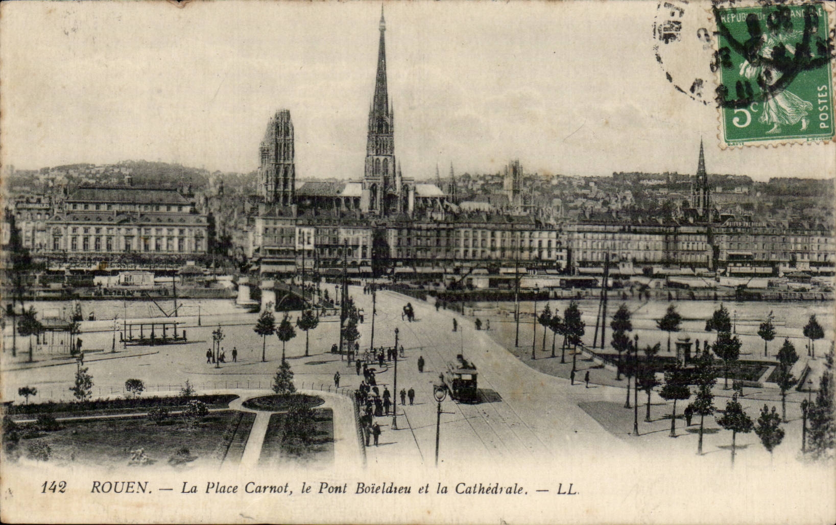 CPA Rouen the Carnot place the Boieldieu bridge and the cathedral
