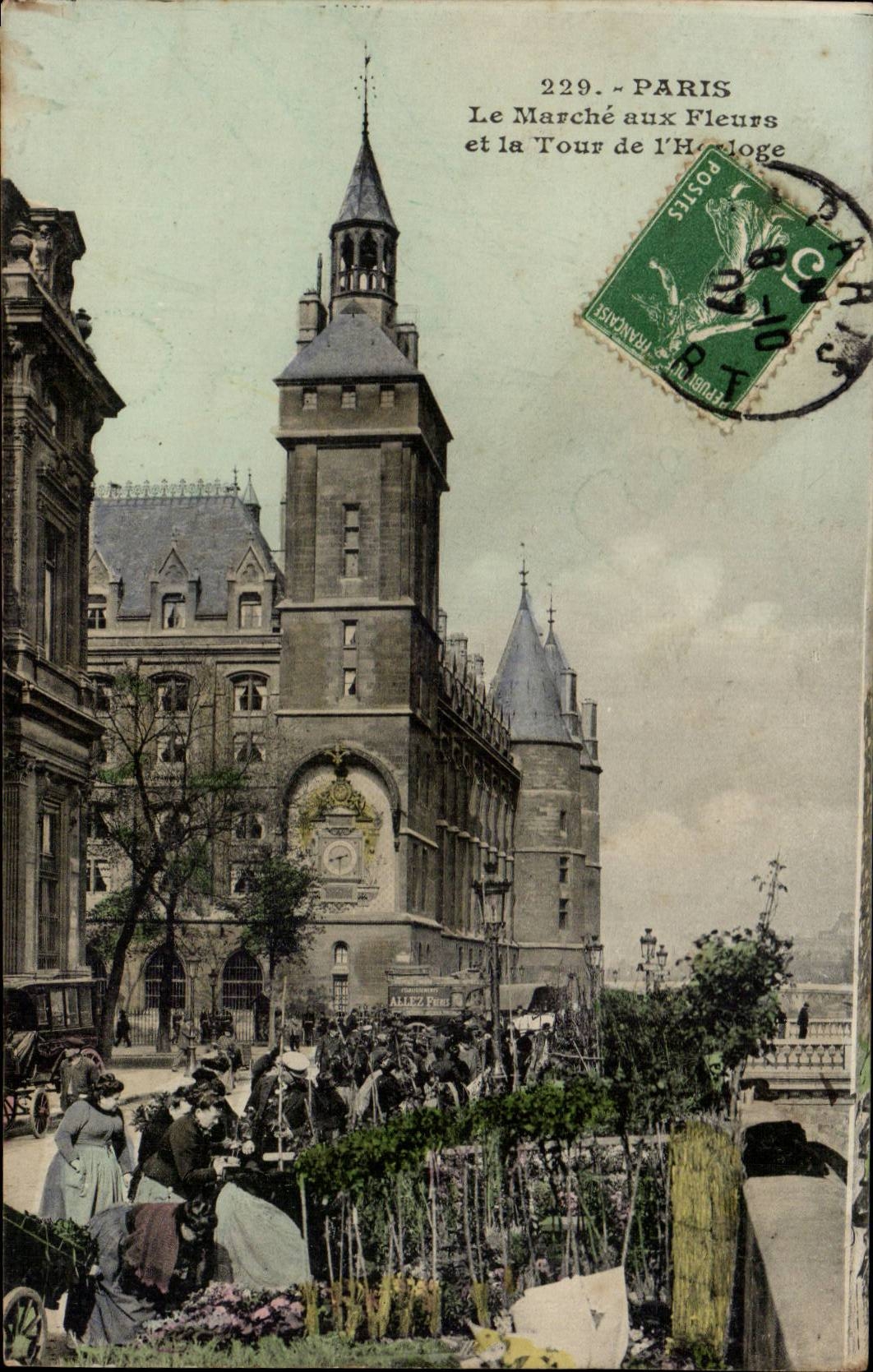 Paris CPA Marche aux fleurs et la tour de l'horloge