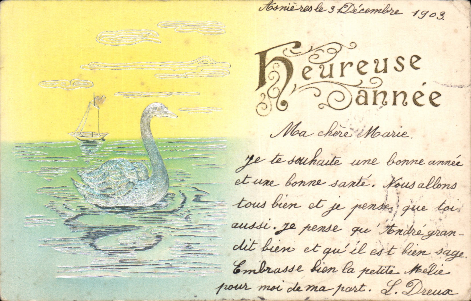 Festivals - Happy Year - Swan - boat - boat - swan - CPA