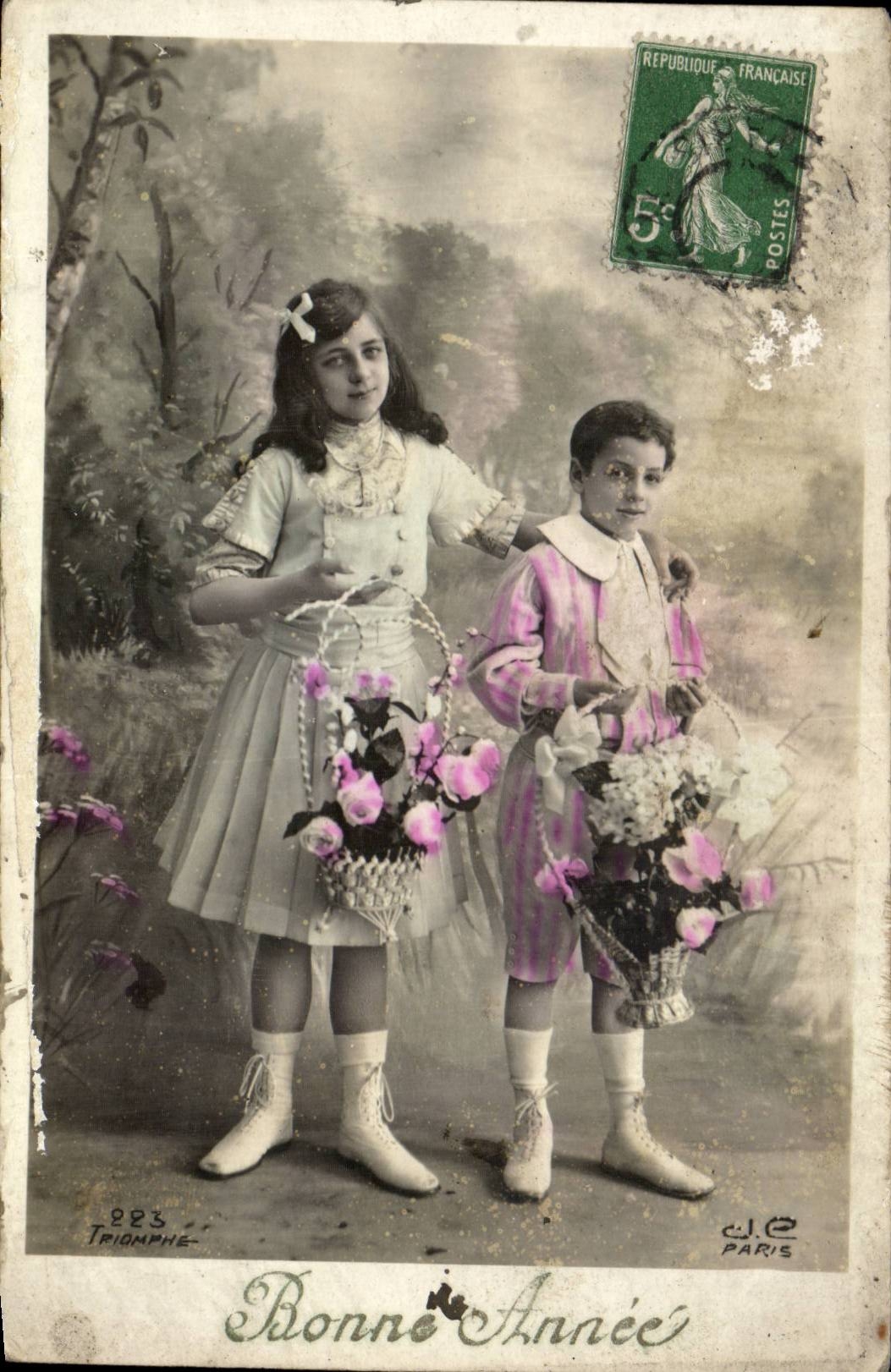 Fantasy - Children - Happy New Year - Children with tennis shoes - CPA