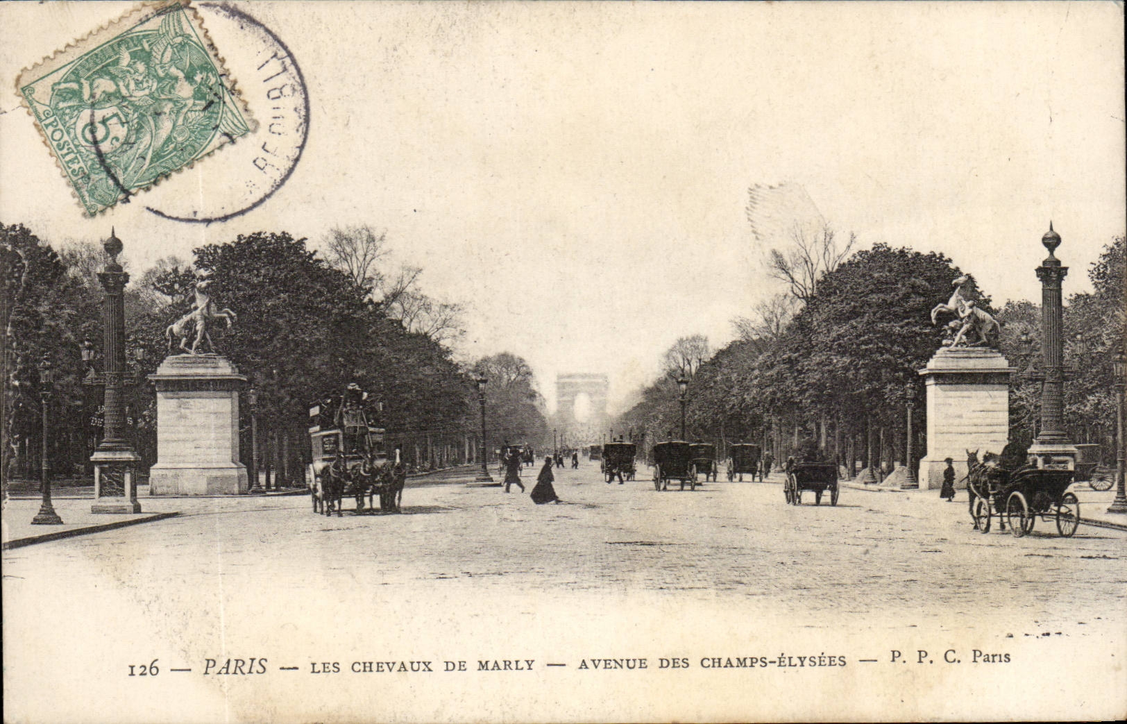 Paris - 8 - the Avenue of the Champs Elysees - Horses of Marly - CPA