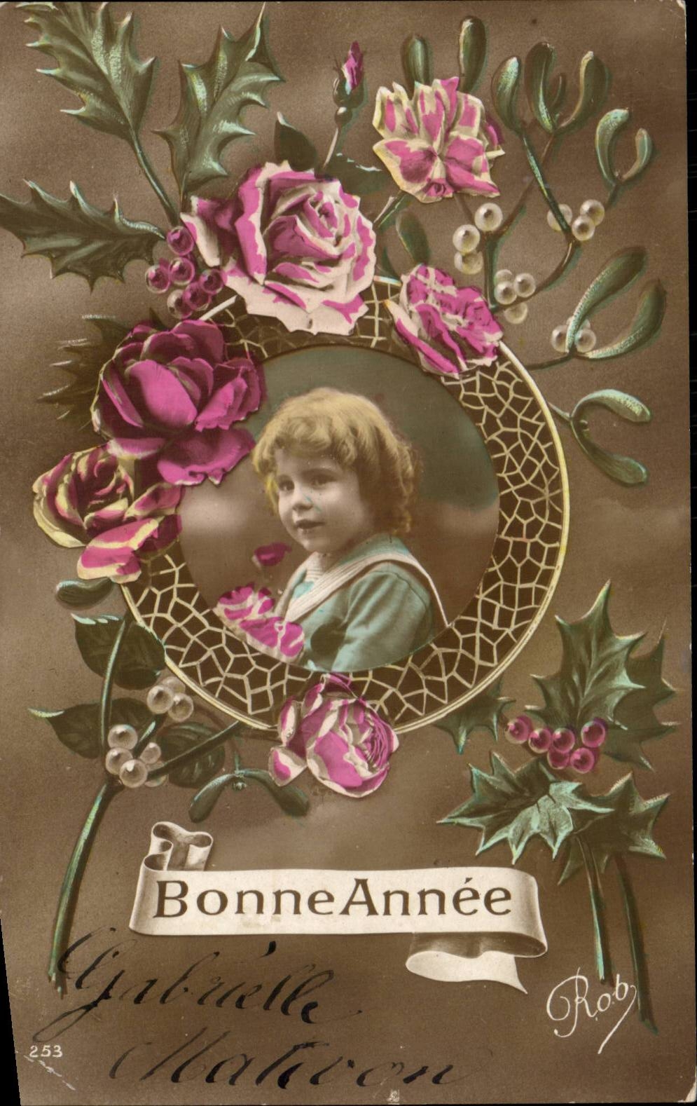 Festivals - Happy New Year - child - flowers - flowers - CPA