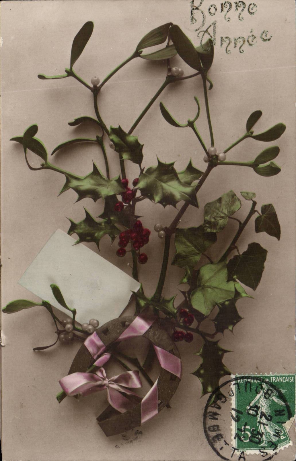 Fantasy - Child - Happy New Year - houx - holly - CPA