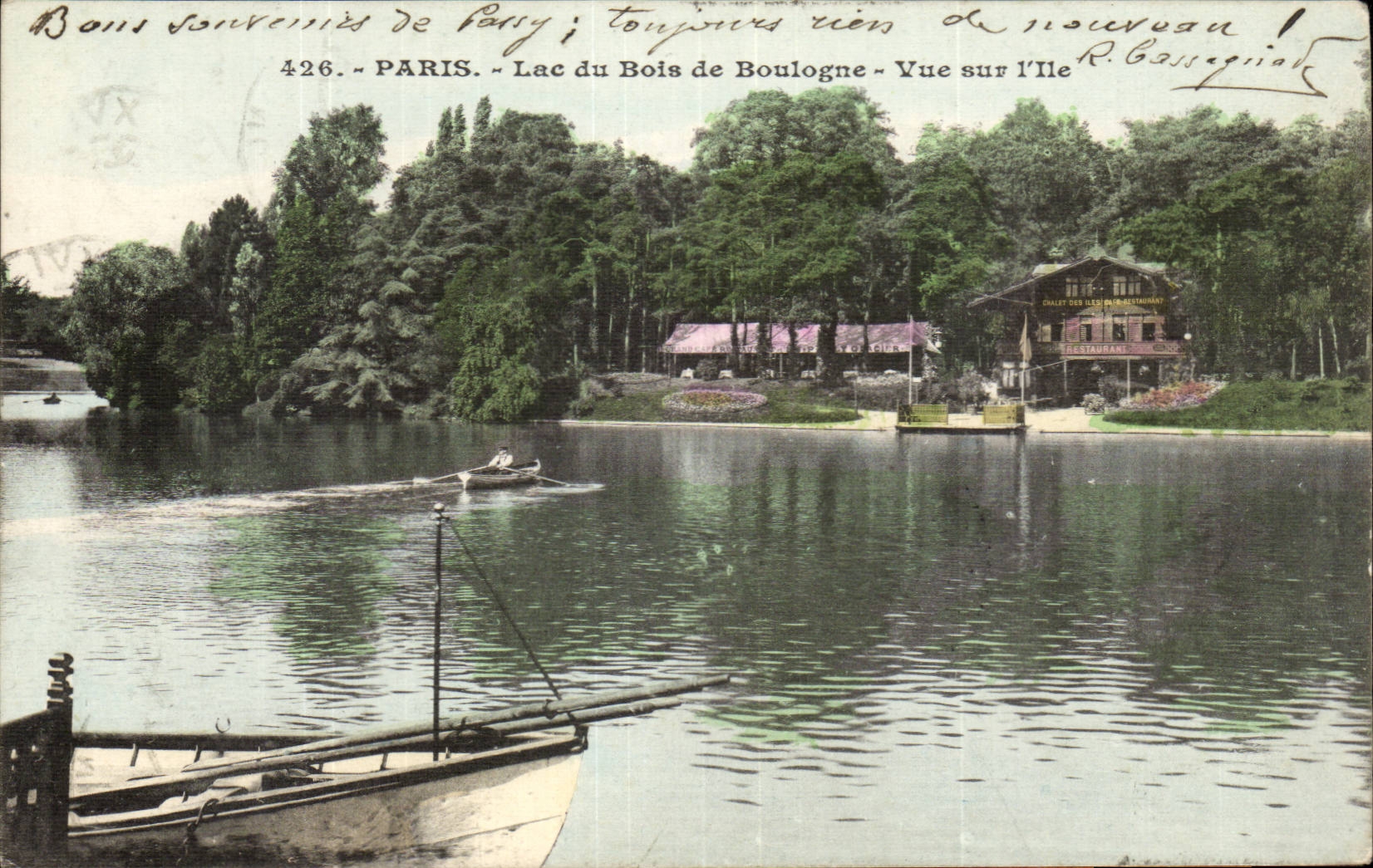 CPA Paris Lac du bois de Boulogne Vue sur l'ile