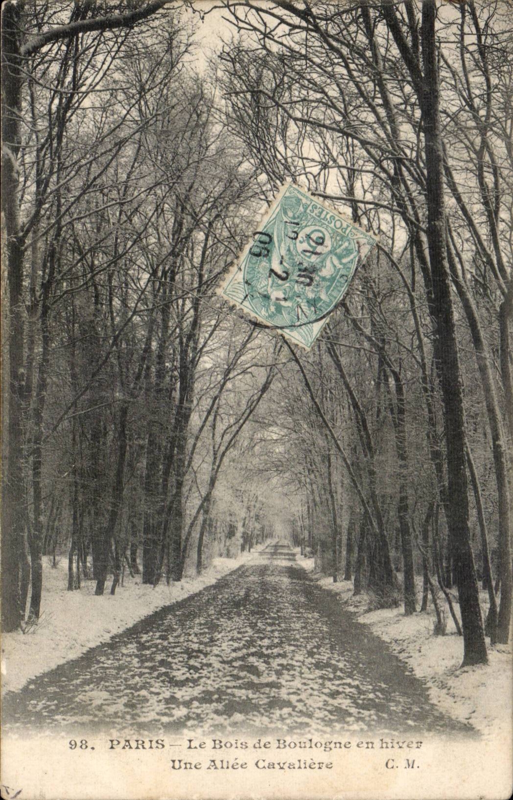 CPA Paris Le bois de Boulogne en hiver Une allee cavaliere