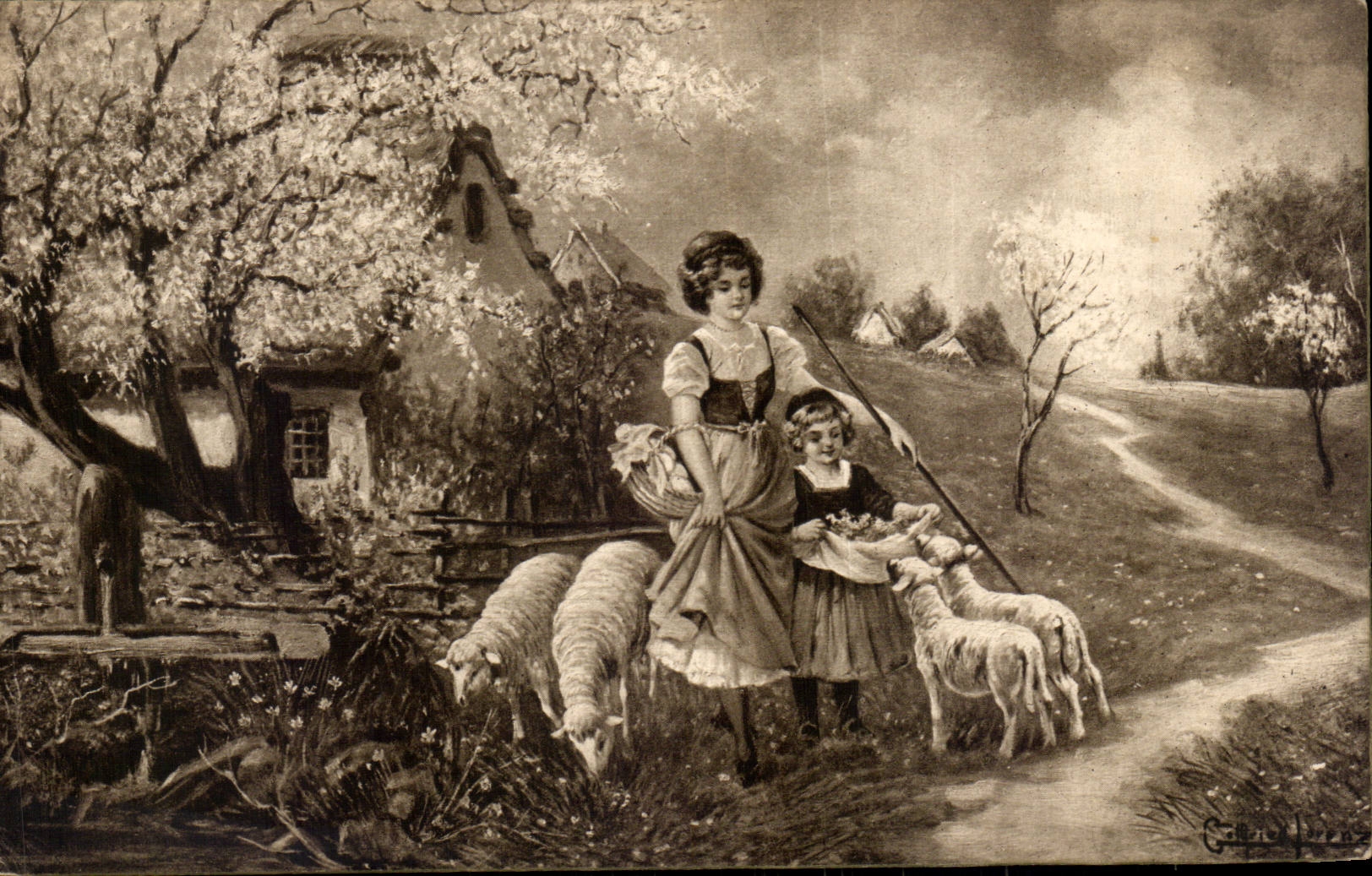 Fantasy -- Woman - Beregere - Child - sheep shepherdess - sheep - CPA