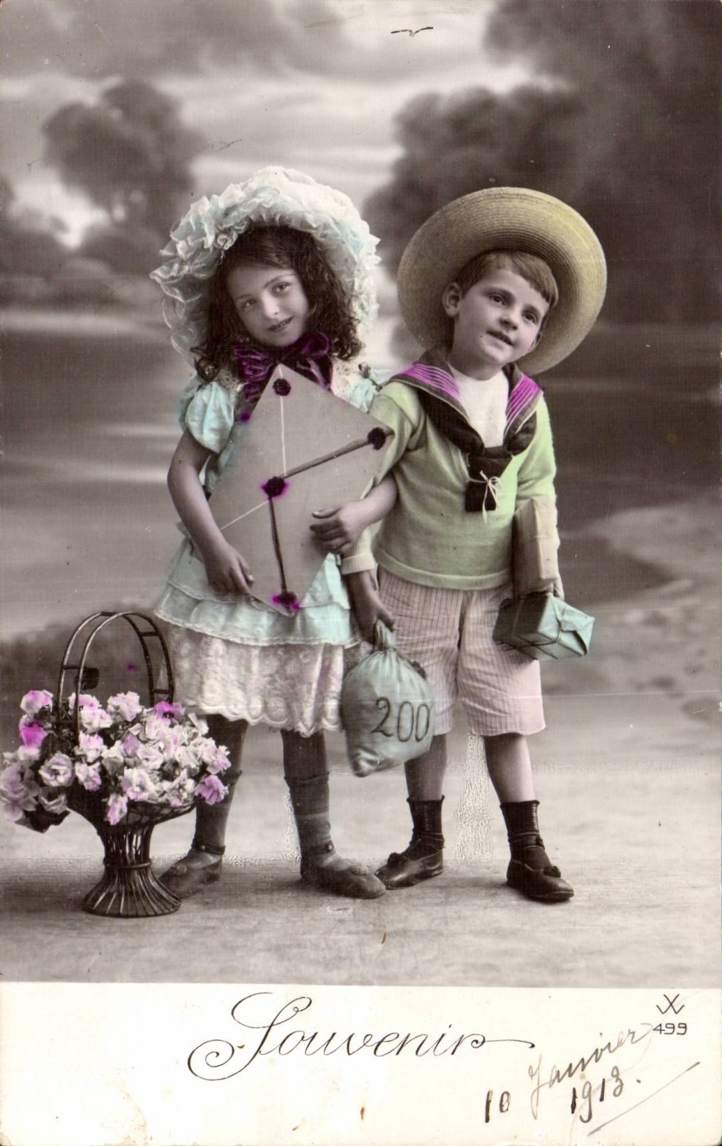 Fantasy - Children - darling children with letter - CPA