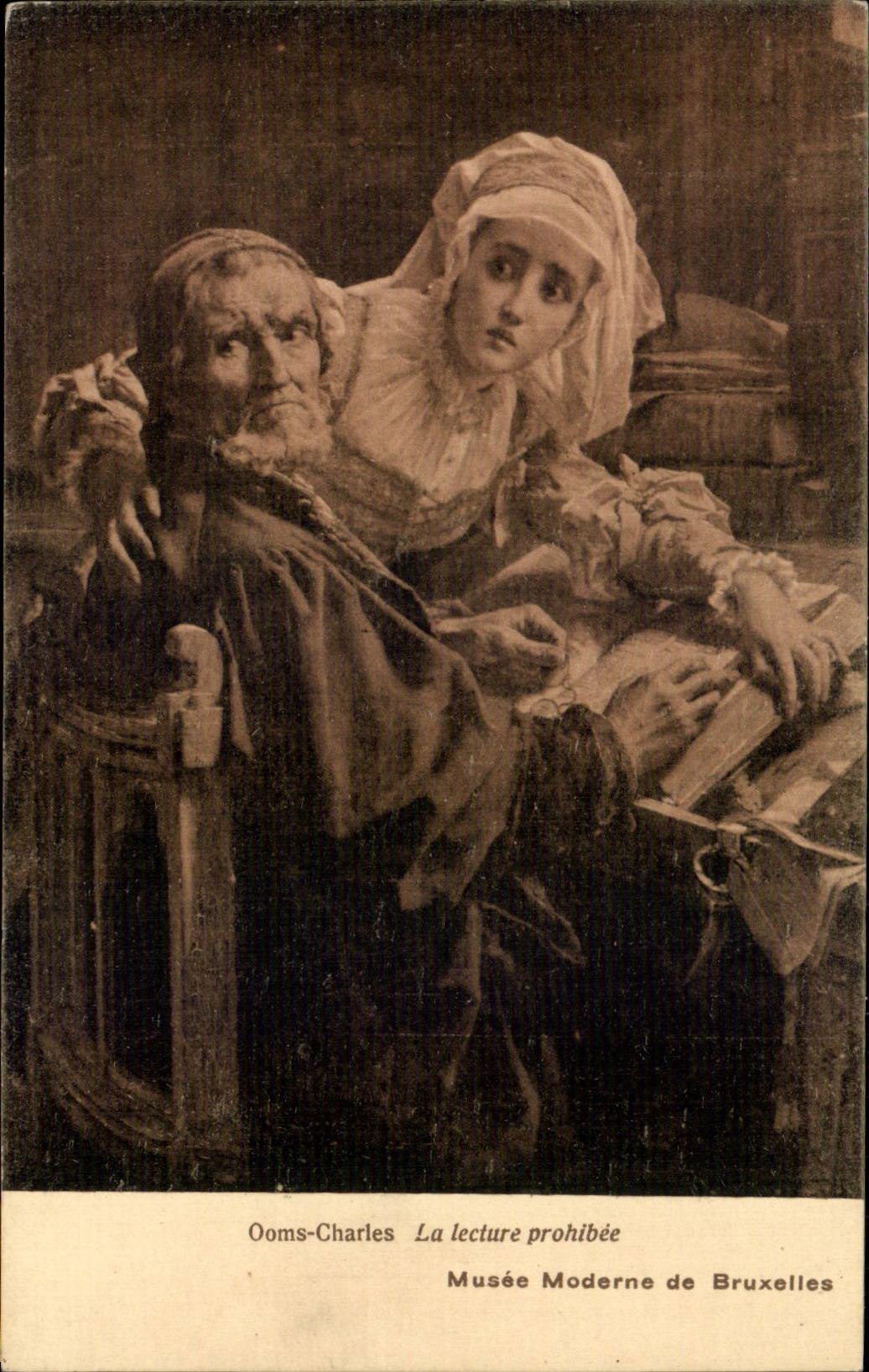 Arts - Tableaux - Musee Moderne de Bruxelles - Ooms Charles - La lectue prohibite CPA 