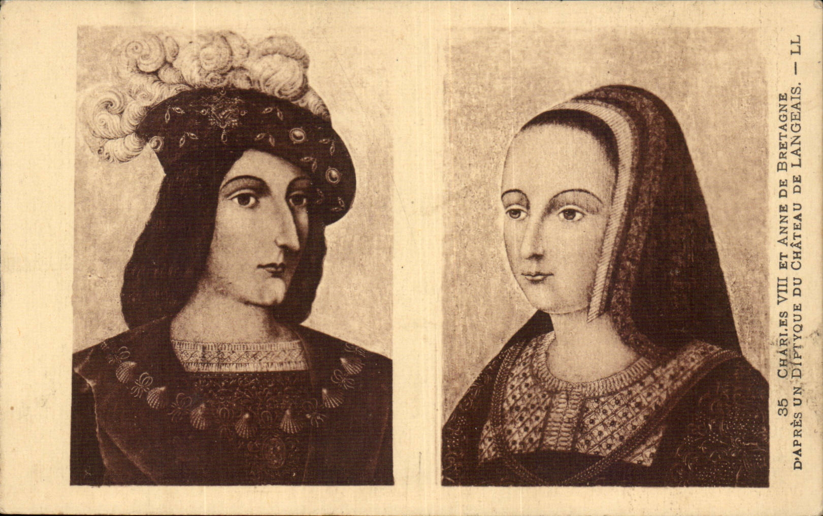 CPA Charles VII und Anne von Bretagne entsprechend dyptique des Schlosses von Langeais