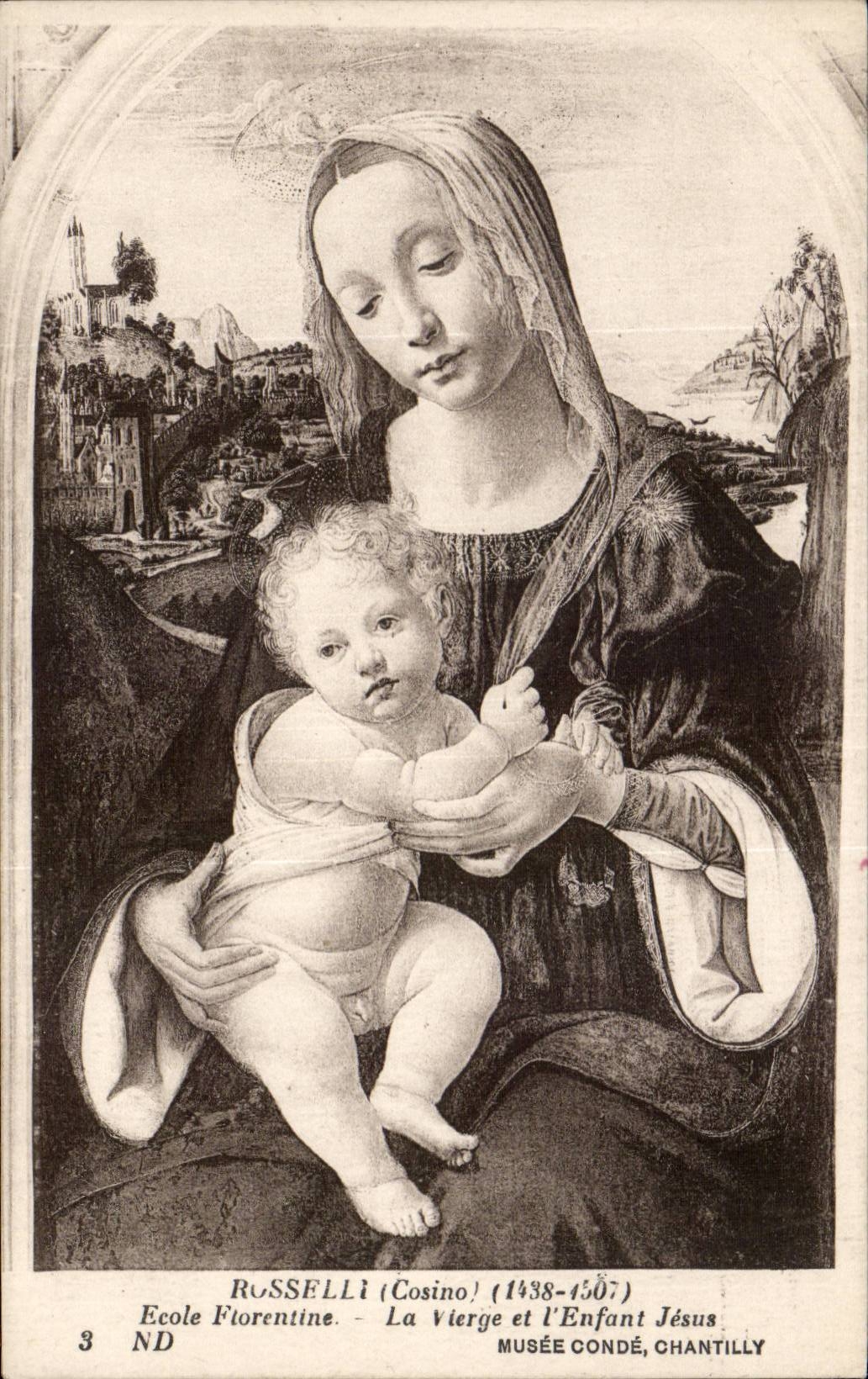 CPA Roselli Ecole florentine La vierge et l'enfant Jesus Musee conde Chantilly