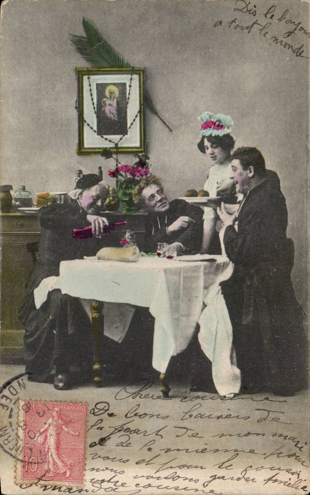 CPA Phantasie saubert hat Tabellenspiritus Folklore-Kostum