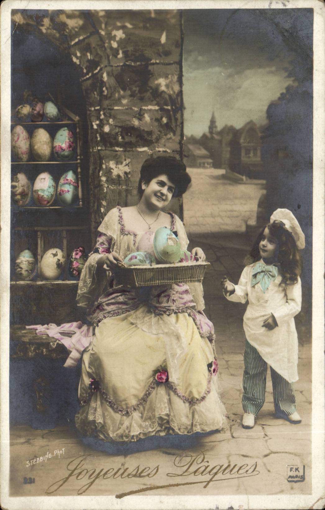 CPA Fantasy Woman and small pastrycook cook Easter Easter