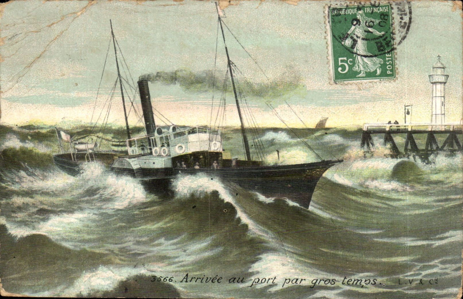 CPA Fantasy Arrival with the port by heavy weather Lighthouse Lighthouse