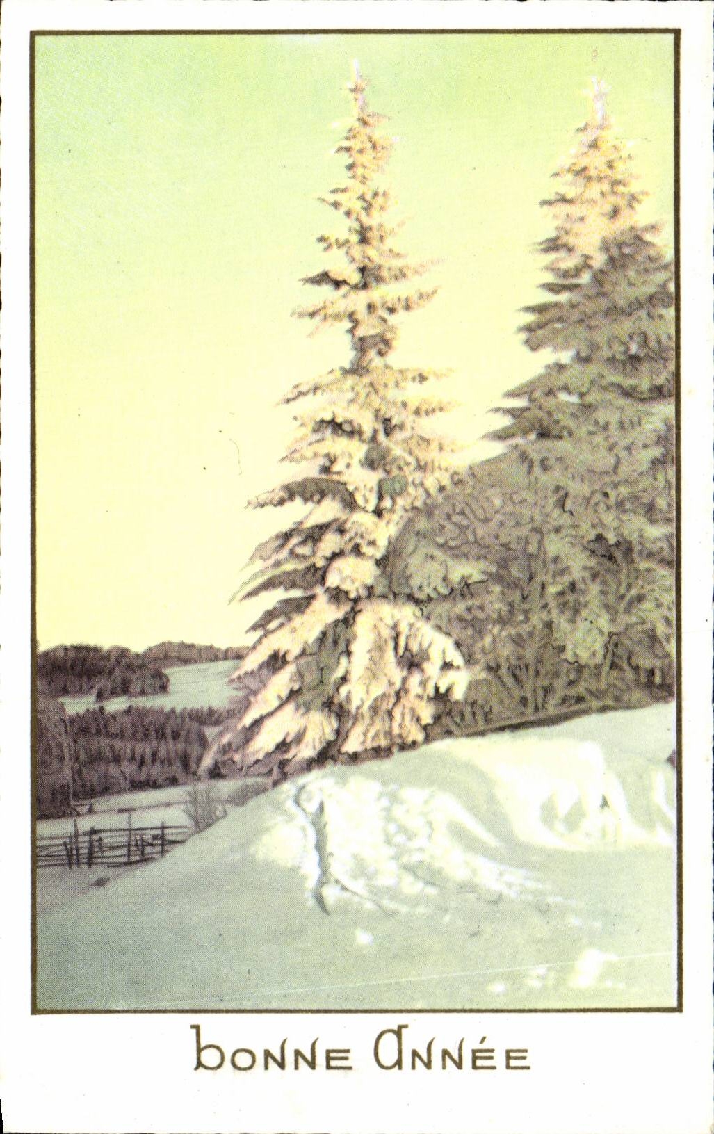CPA Fantasy Fir tree under snow Happy New Year
