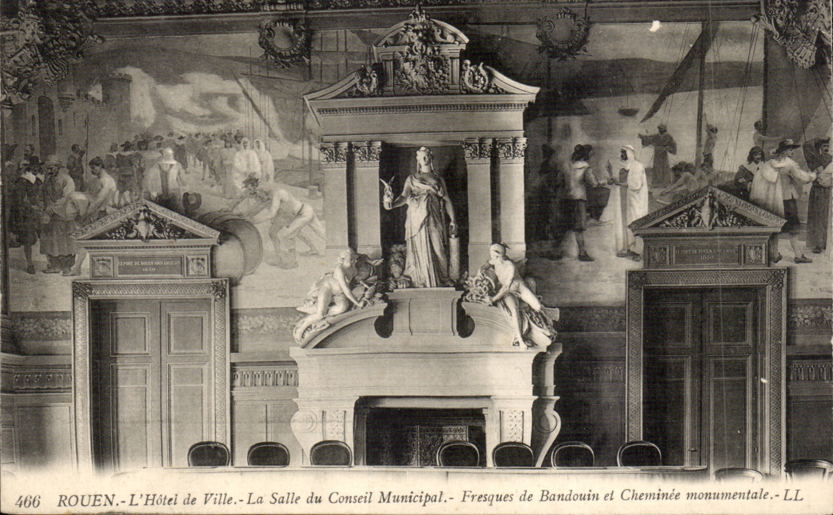 Rouen CPA Town hall Room of the municipal council Frescos of Bandouin and monumental chimney