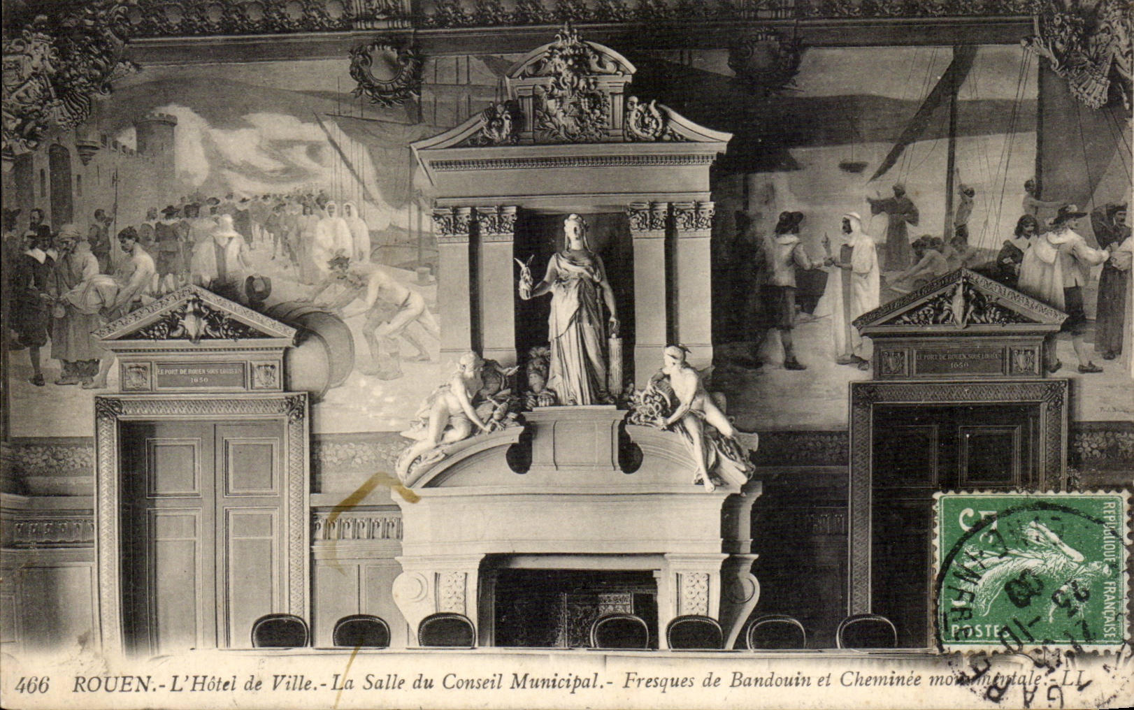 Rouen CPA Town hall Room of the municipal council Frescos of Bandouin and monumental chimney