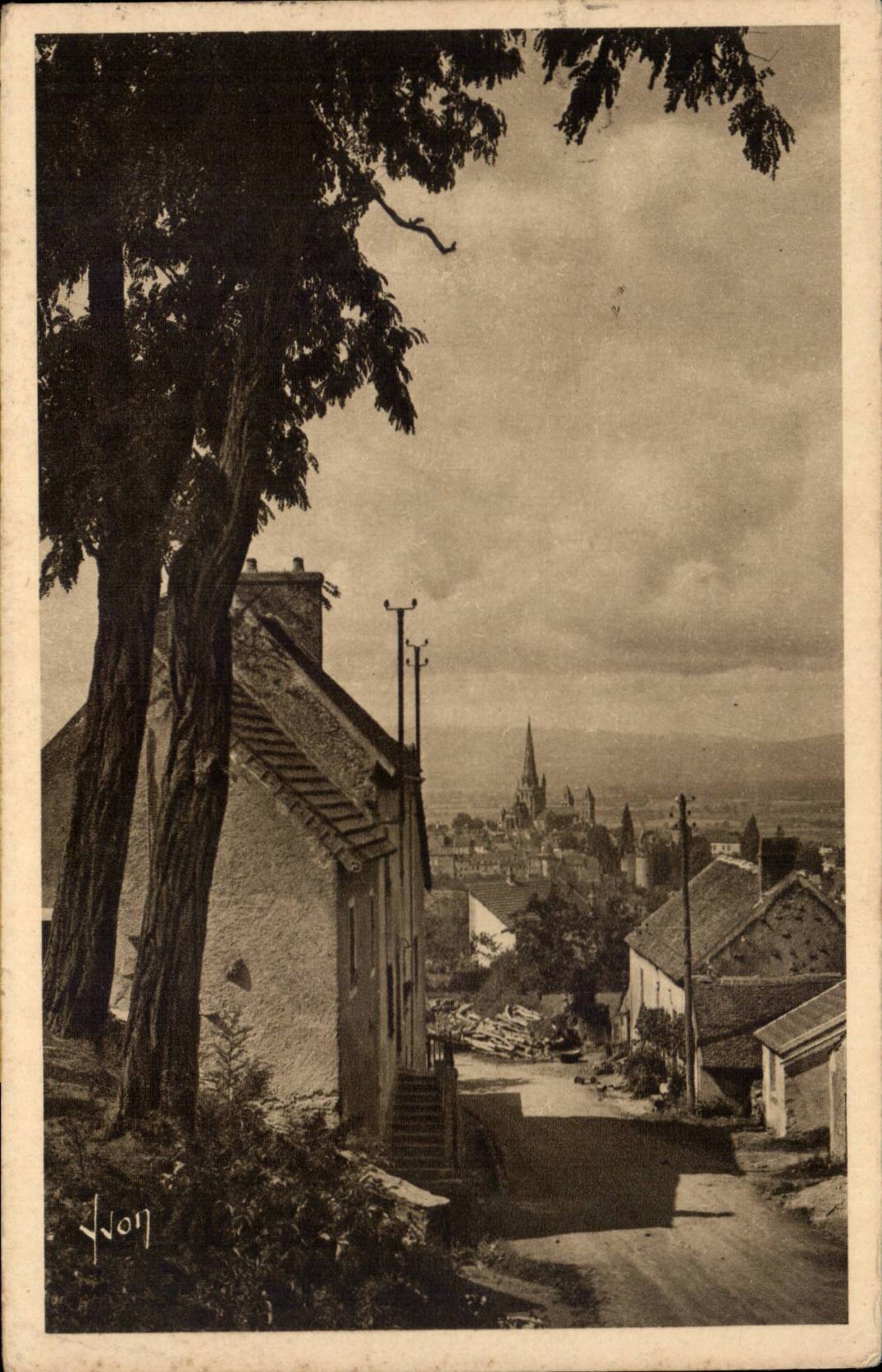 CPA Autun the cathedral seen of the village of Couhard