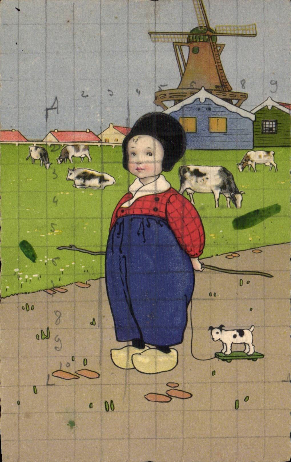 CPA Fantasy Child Windmill Mill