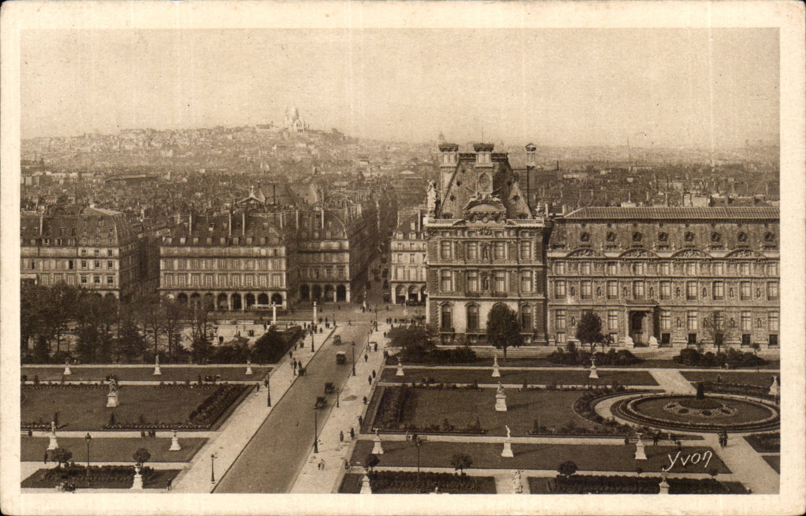 CPA Paris Perspective sur la jardin des Tuileries Butte Montmartre et SAcre Coeur