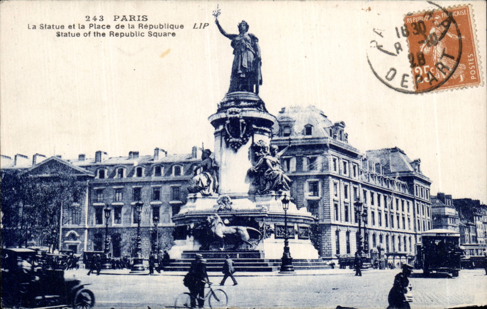 CPA Paris Park Statue and Places Republic