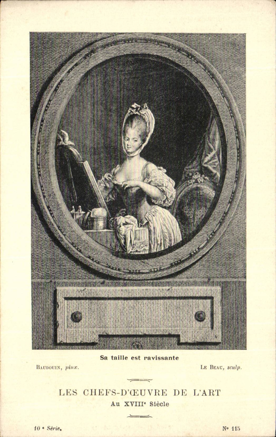 CPA Fantaisie Les chefs d'oeuvre de l'art au 18eme Sa taille est ravissante Baudouin Le Beau