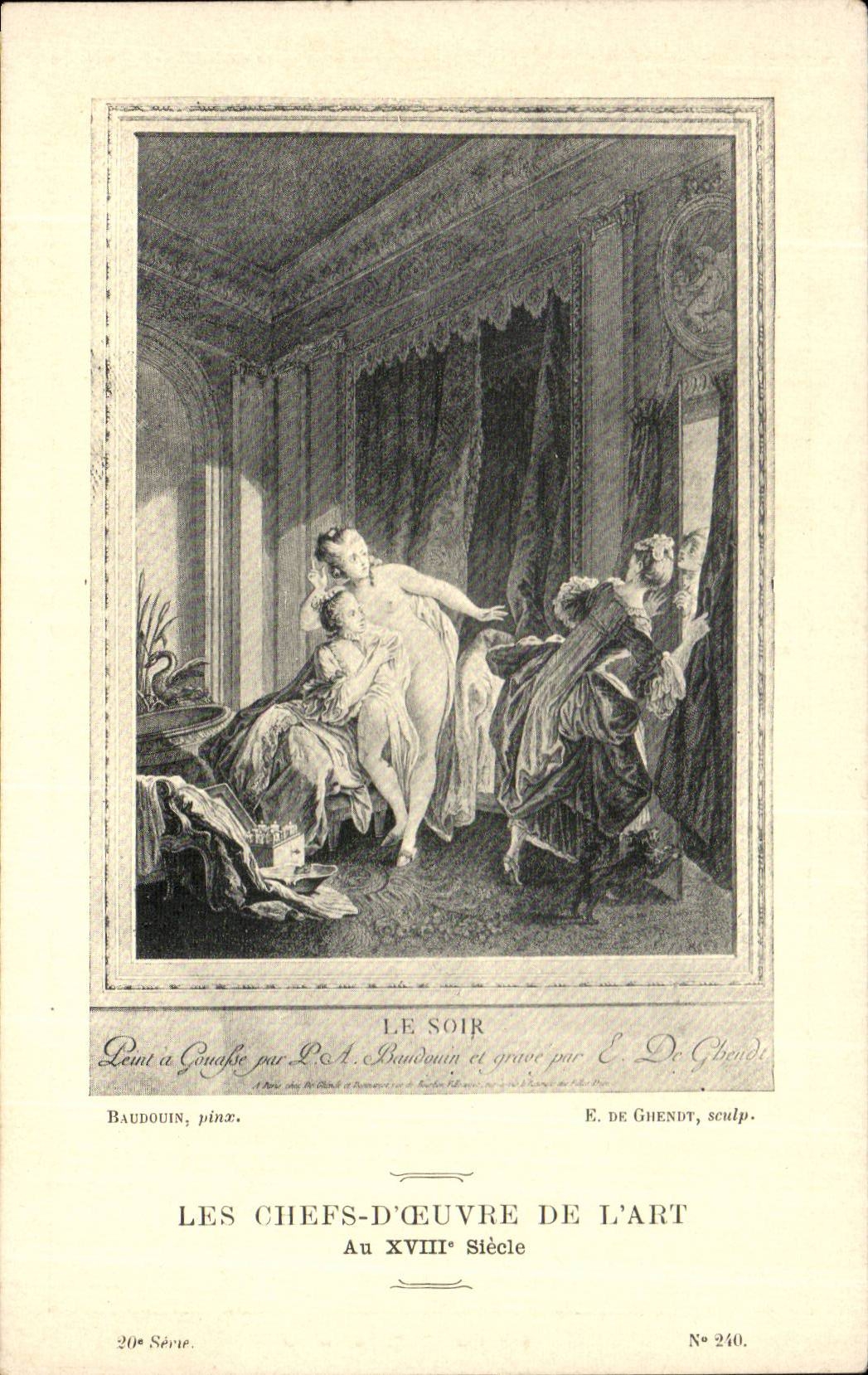 CPA Fantaisie Les chefs d'oeuvre de l'art au 18eme Le soir Baudouin De Ghendt