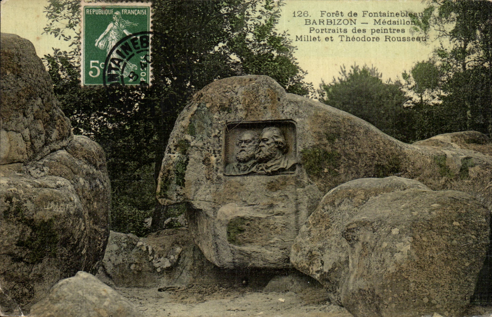 CPA Drill of Fontainebleau Barbizon Medallion Portraits of the painters Millet and Theordore Rousseau