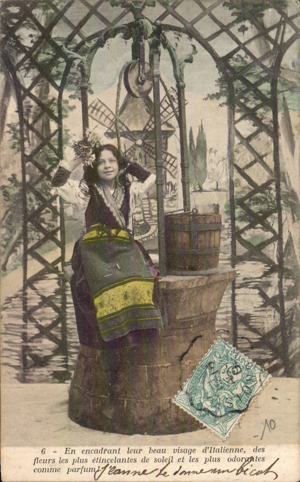 CPA Fantasy Child with the well Sicily Sicilia Windmill Mill